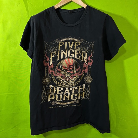Five Finger Death Punch Other - Five Finger Death Punch Mens 2XL Black Graphic T-Shirt Skull Brass Knuckles Tee